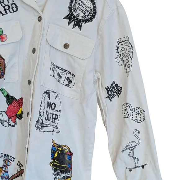 Volcom Tattoo Shacket Shirt Streetwear Skater  Denim Painted Party - Picture 4 of 7